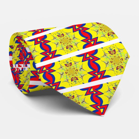 Kleurrijke Heldere Bloemen Damast Design Art Print Stropdas (Opgerold)