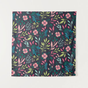 Kleurrijke heldere bloemendruk met bloemen en blad wandkleed