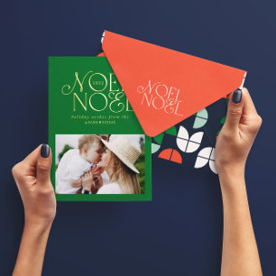 Kleurrijke, heldere kerstfoto met noel folie feestdagenkaart