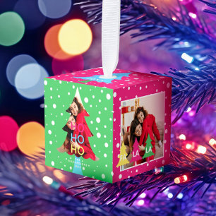 Kleurrijke heldere neon fa la kerst foto kubus ornament