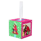 Kleurrijke heldere neon fa la kerst foto kubus ornament (Voorkant hoekig)