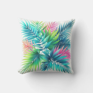 Kleurrijke Heldere Palmbladeren Roze Blauwgroen Bl Kussen
