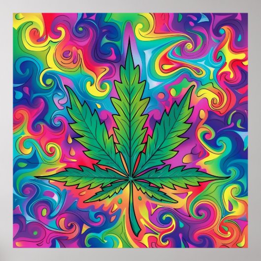 Kleurrijke heldere psychedelische onkruidmuurprint poster (Voorkant)