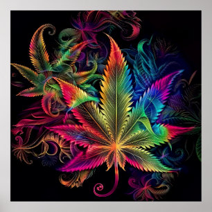 Kleurrijke heldere psychedelische onkruidmuurprint poster