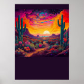 Kleurrijke heldere psychedelische woestijnscène af poster (Voorkant)