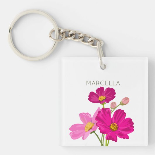 Kleurrijke Heldere Tuin Kosmos Bloemen Custom Sleutelhanger (voorkant)