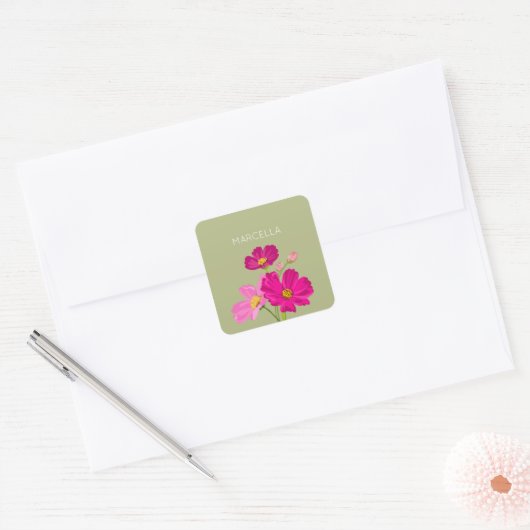 Kleurrijke Heldere Tuin Kosmos Bloemen Custom Vierkante Sticker (Envelop)