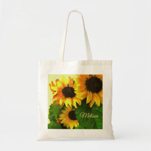 Kleurrijke, heldere zonnebloemen, speciaal geperso tote bag