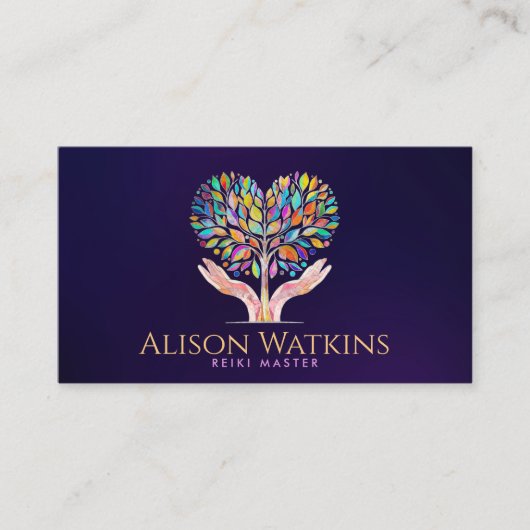 Kleurrijke Helpende Handen Hartboom Mozaïek Visitekaartje (Voorkant)