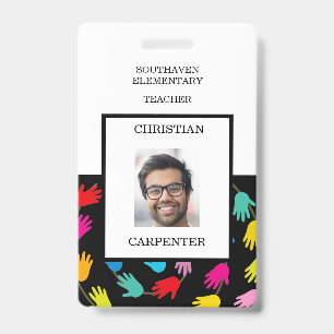 Kleurrijke Helpende Handen Leraar School Fotobadge Badge