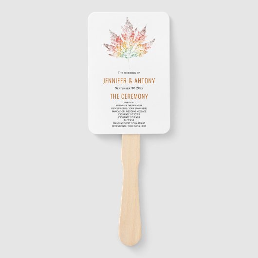 Kleurrijke herfst blad print oranje bruiloft progr handwaaier (Voorkant)