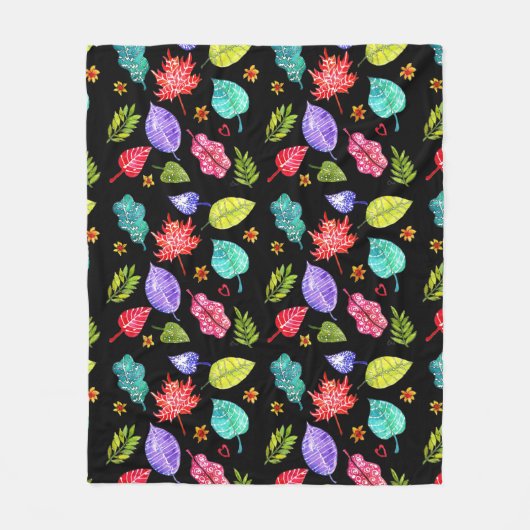 Kleurrijke herfst bladeren patronen fleece deken (Voorkant)