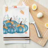 Kleurrijke Herfst Blauwe Pompoenen Keukenhanddoek (Quarter Fold)