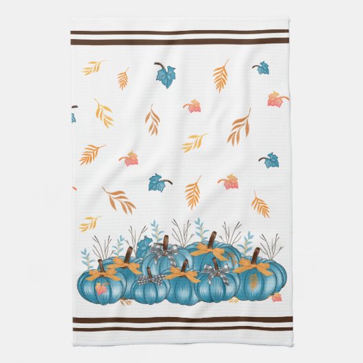 Kleurrijke Herfst Blauwe Pompoenen Keukenhanddoek (Verticaal)