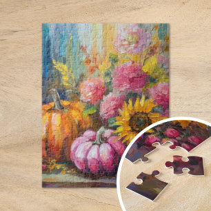Kleurrijke Herfst Bloemen en Pompoenen Legpuzzel