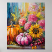Kleurrijke Herfst Bloemen en Pompoenen Poster (Voorkant)