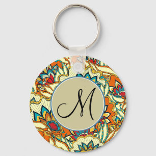 Kleurrijke herfst Bloemenpatroon Monogrammed Sleutelhanger