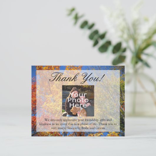 Kleurrijke herfst bomen herfst bruiloft/dank u briefkaart (Staand voorkant)