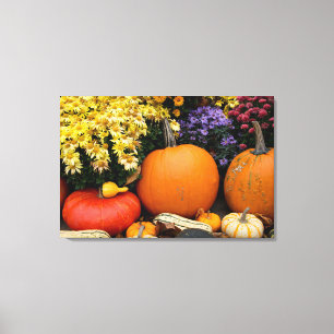 Kleurrijke herfst decoratieve pompoen display canvas afdruk