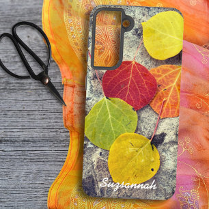Kleurrijke herfst espenbladeren foto gepersonalise samsung galaxy hoesje