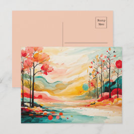 Kleurrijke Herfst Foliage Waterverf Art Briefkaart