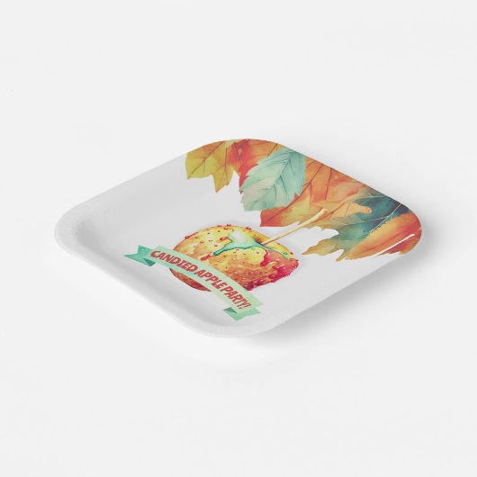 Kleurrijke Herfst Herfst Candided Apple Party Papieren Bordje (Gebogen)