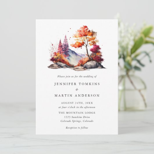 Kleurrijke Herfst Herfst Forest Mountain bruiloft Kaart (Staand voorkant)