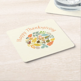 Kleurrijke herfst laat gelukkig Thanksgiving Vierkante Kartonnen Onderzetter