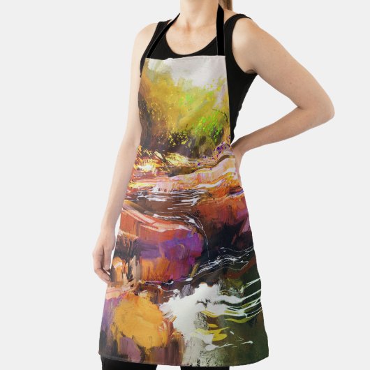 Kleurrijke herfst rivier, landschap schilderen. schort (Insitu)