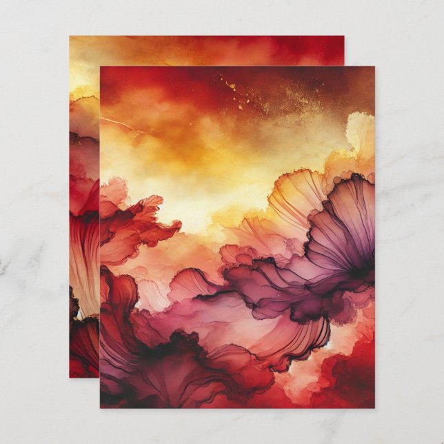 Kleurrijke Herfst Sunset Alcohol Ink Scrapbook Pap (Voorkant / Achterkant)