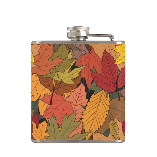 Kleurrijke herfstbladeren heupfles (Achterkant)