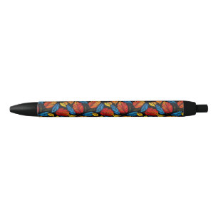 Kleurrijke herfstbladeren in levendig patroon zwarte inkt pen