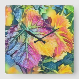 Kleurrijke Herfstbladeren met herfstkleuren waterv Vierkante Klok