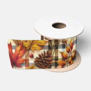 Kleurrijke herfstbladeren op geruit lint