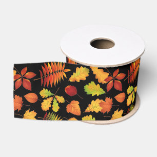 Kleurrijke herfstbladeren op zwart 3 inch grosgrain lint