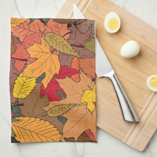 Kleurrijke herfstbladeren theedoek (Quarter Fold)