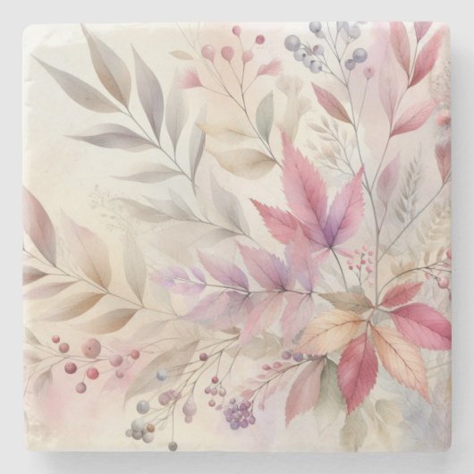 Kleurrijke herfstbladeren waterverf pastelkleur stenen onderzetter (Voorkant)