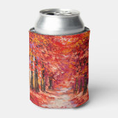 Kleurrijke herfstbomen, impressionistische oliever blikjeskoeler (Blikje Voorkant)