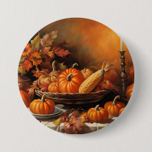Kleurrijke herfstpompoenen ronde button 7,6 cm