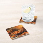 Kleurrijke herfstpompoenen vierkante kartonnen onderzetter (Insitu)