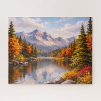 Kleurrijke herfstpuzzel met weerspiegeling in berg legpuzzel