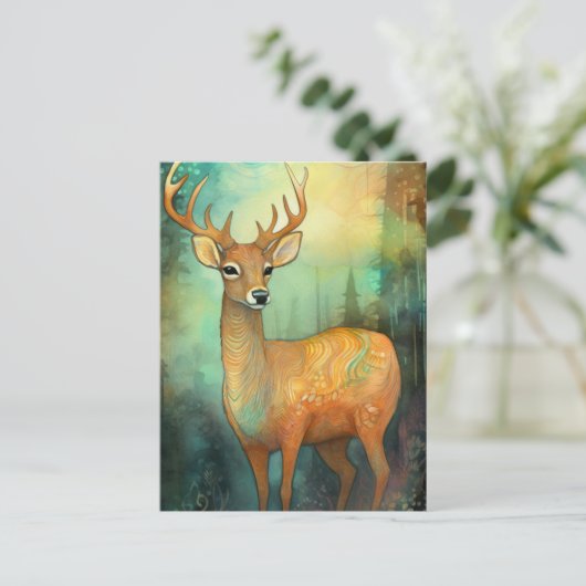 Kleurrijke herten gemengd media schilderij briefkaart (Staand voorkant)
