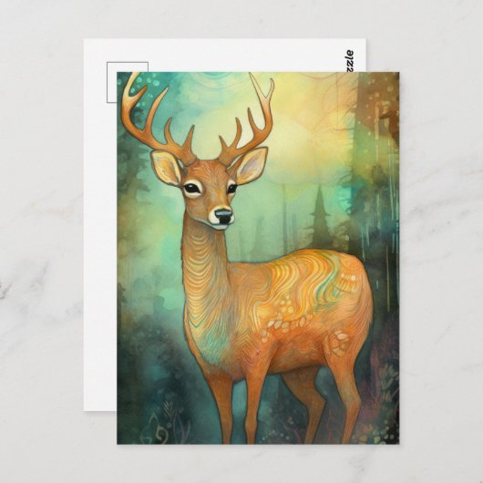 Kleurrijke herten gemengd media schilderij briefkaart (Voorkant / Achterkant)