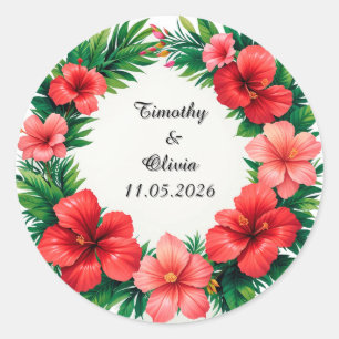 Kleurrijke Hibiscus Bloem Kader Ronde Sticker