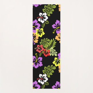 Kleurrijke Hibiscus Bloemen in Zwart Yogamat