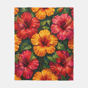 Kleurrijke Hibiscus Bloemen Tropische Zonsondergan Fleece Deken