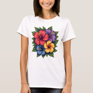 Kleurrijke Hibiscus Bloemen Vrouwen T-shirt