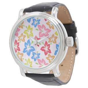 Kleurrijke Hibiscus, Bloempatroon Horloge
