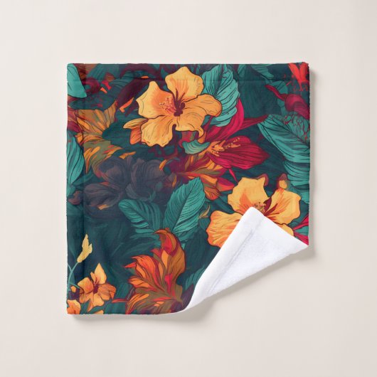 Kleurrijke Hibiscus, geel Sinaasappel Groene Bloem Bad Handdoek (Wasdoekje)