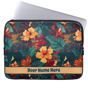 Kleurrijke Hibiscus, geel Sinaasappel Groene Bloem Laptop Sleeve